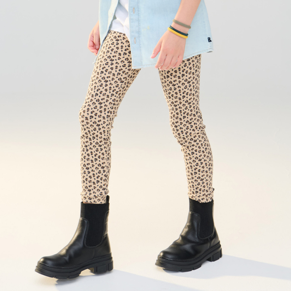 بنطلون (سروال) لاغينغ للفتيات من الجيرسي، باللون الأصفر مطبوع بنقشة جلد النمر